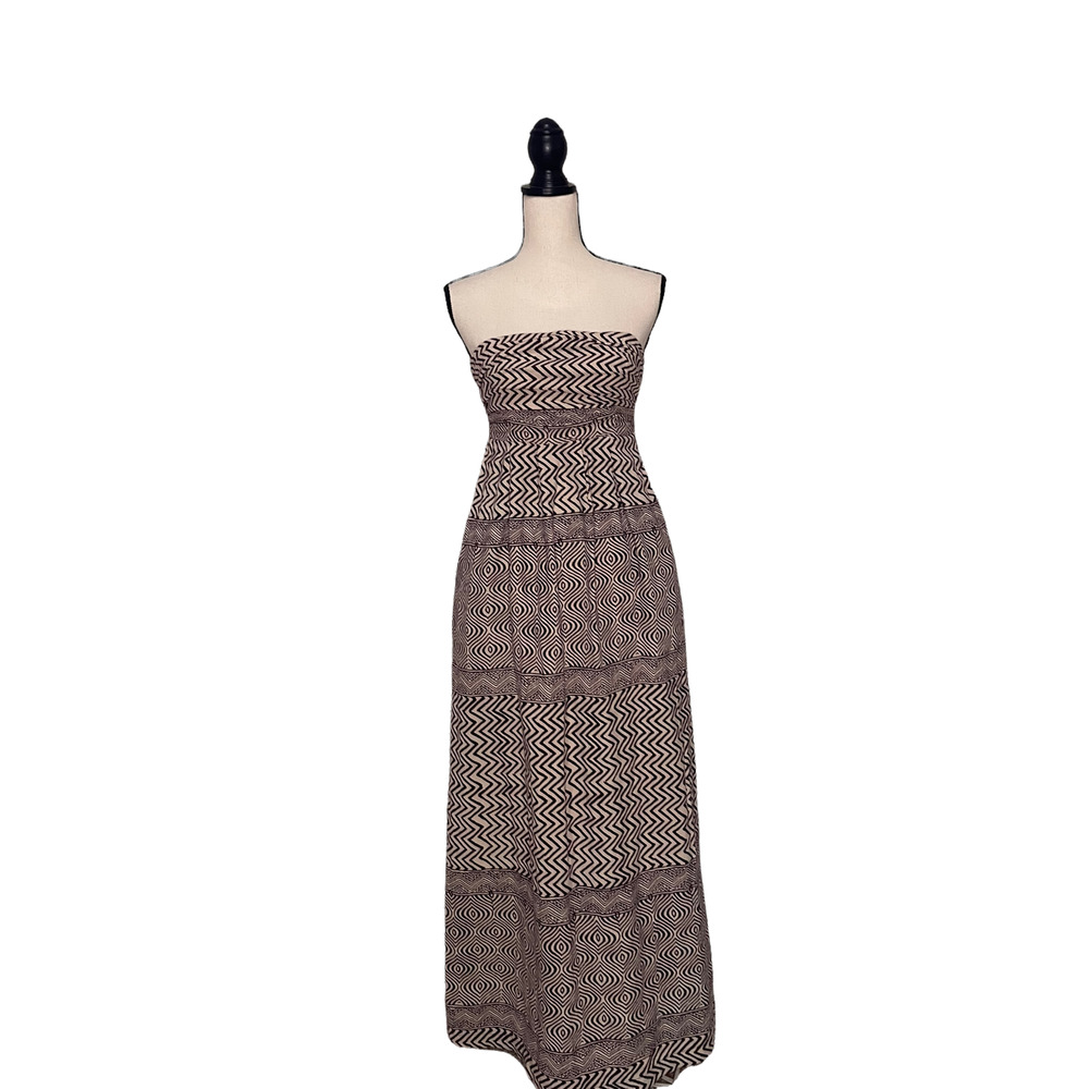 Anthropologie Edme & Esyllte Dress Womens 0 Brown Cream Geometric Print Maxi
